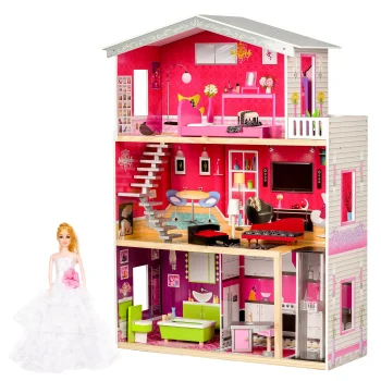 Didelis medinis lėlių namelis su liftu ECOTOYS Malibu Residence 128575