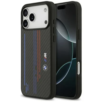 BMW dėklas iPhone 17 Pro Max telefonui M Kevlar Lines & Logo MagSafe, juodas