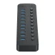 USB šakotuvas Orico CT2U3-10AB su 10x USB-A 3.0 ir jungikliais, juodas