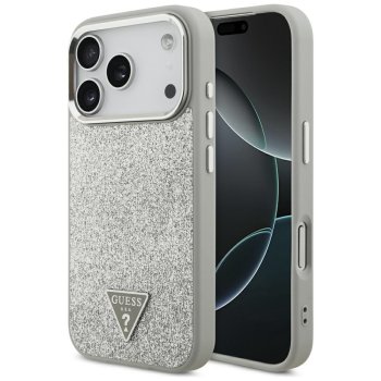 Guess Glitter Triangle Logo MagSafe dėklas iPhone 17 Pro telefonui, sidabrinis