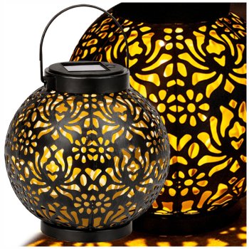 Decorative LED Solar Lantern, Black, Metal, 22 cm
