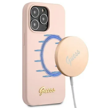 Guess Silicone Script Case for iPhone 13 Pro Max, Light Pink