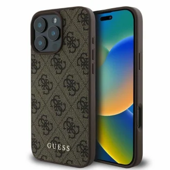 Guess 4G Classic dėklas, skirtas iPhone 16 Pro, rudas