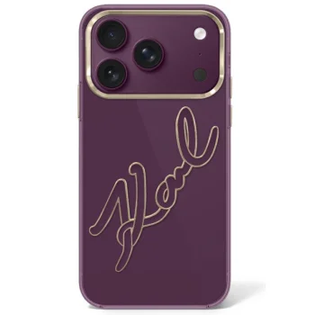 Karl Lagerfeld IML Big Signature Resin Metal Frame dėklas iPhone 17/18 Pro Max, bordo