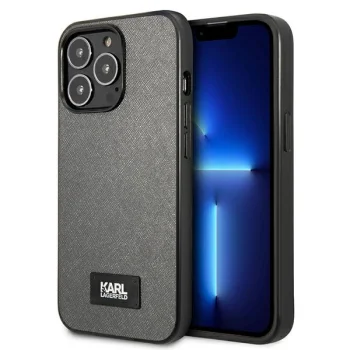 Karl Lagerfeld Saffiano Plaque dėklas iPhone 13 Pro Max 6.7", sidabrinis