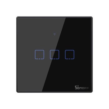 Sonoff T3EU3C išmanusis jutiklinis sieninis jungiklis, 3 kanalų, Wi-Fi ir RF, juodas