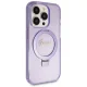 Guess dėklas iPhone 13 Pro Max telefonui su žiedu Ring Stand Script Glitter, violetinis