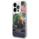 Guess Flower Liquid Glitter dėklas iPhone 14 Pro telefonui, mėlynas