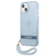 Guess Translucent Strap dėklas iPhone 13 telefonui su riešo dirželiu, mėlynas