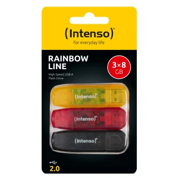 USB atmintinė Intenso Rainbow Line 8 GB USB 2.0, 3 vnt. pakuotė, įvairių spalvų