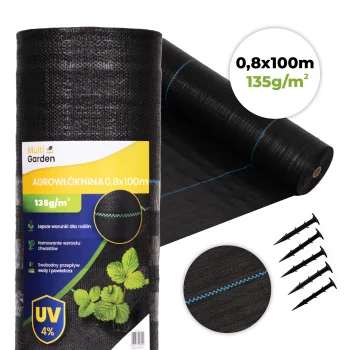 Multigarden agroplėvelė nuo piktžolių 135g/m² (0.8x100m) su smaigais, juoda