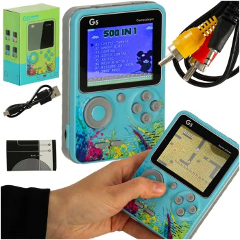 Nešiojama mini retro žaidimų konsolė su 500 žaidimų, mėlyna