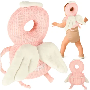 Baby Head Protection Pillow Backpack for Walking, Angel, Pink/White