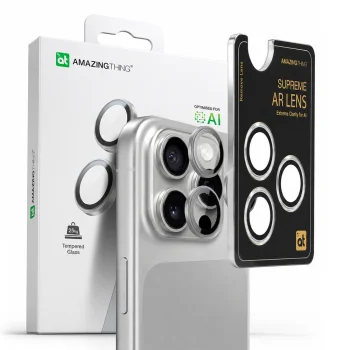 Kameros apsauginis stiklas AmazingThing iPhone 16 Pro / 16 Pro Max su aliuminio rėmeliu, sidabrinis
