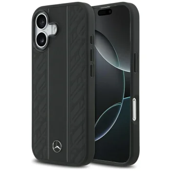 Mercedes Leather Laurel Leaves Stripes MagSafe Phone Case Cover iPhone 17 - Black