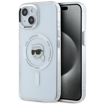 Karl Lagerfeld IML Metal Karl Head MagSafe dėklas telefonui iPhone 15, baltas