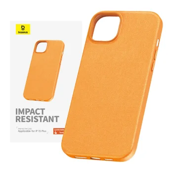 Dėklas Baseus Fauxther Series telefonui iPhone 15 Plus, oranžinis
