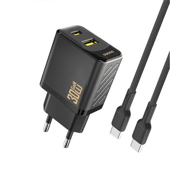 Dudao A27TCEU GaN įkroviklis PD 30W USB-A / USB-C su USB-C laidu, juodas