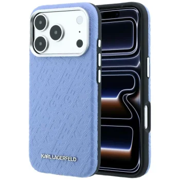 Karl Lagerfeld Grained Allover Logo MagSafe dėklas iPhone 17 Pro / 18 Pro, mėlynas