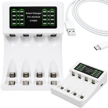 Maxday C704B3 AA/AAA baterijų įkroviklis, USB-C, baltas