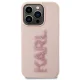 Karl Lagerfeld dėklas iPhone 15 Pro su 3D logotipu ir blizgučiais, rožinis