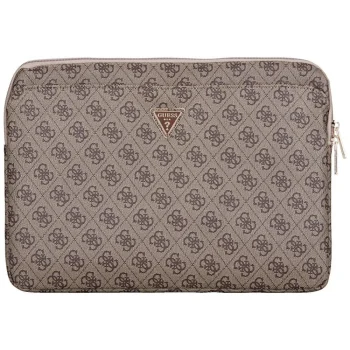 Guess Sleeve 4G Zipper Pocket Triangle Logo 14" nešiojamojo kompiuterio dėklas, rudas