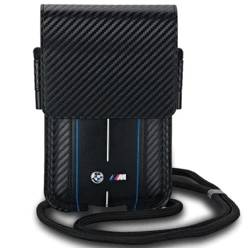 BMW Carbon & Blue Stripe krepšelis telefonui, juodas