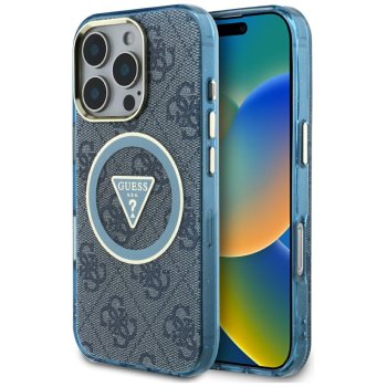 Guess dėklas iPhone 16 Pro Max telefonui IML Metal Glitter MagSafe, mėlynas