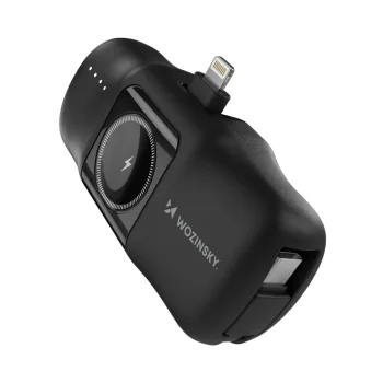 Wozinsky WF16-YLS išorinė baterija 5000mAh 15W su Apple Watch įkrovikliu, juoda
