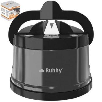 Ruhhy Knife and Scissors Sharpener with Suction Cup, Black/Silver