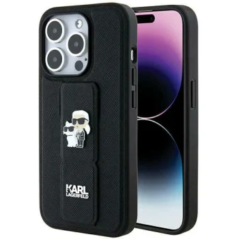Karl Lagerfeld dėklas iPhone 13 / 13 Pro Gripstand Saffiano, juodas