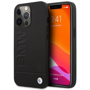 BMW Signature Logo Imprint MagSafe dėklas iPhone 14 Pro Max, juodas
