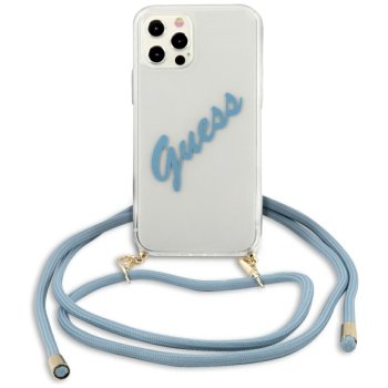 Guess Script Vintage dėklas iPhone 12 Pro Max telefonui, mėlynas