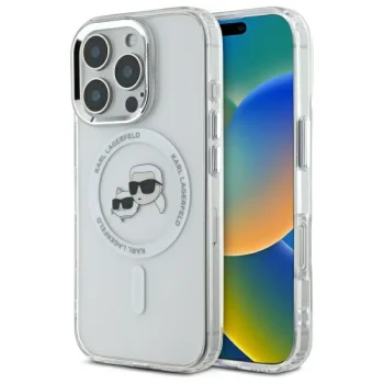 Karl Lagerfeld IML Metal Karl&Choupette MagSafe dėklas iPhone 16 Pro Max, baltas
