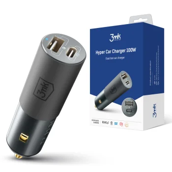 Automobilinis įkroviklis 3MK Hyper Car Charger 100W, sidabrinis