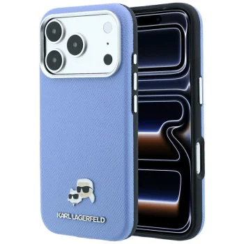 Karl Lagerfeld Grained Heads Metal MagSafe dėklas telefonui iPhone 18 Pro Max / 17 Pro Max, mėlynas
