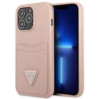 Guess Saffiano Triangle Logo Cardslot Case for iPhone 13 Pro, Pink