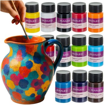 Maaleo Glass and Ceramic Paint Set, 12 Colors, 20 ml