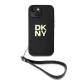 DKNY dėklas iPhone 13 / 14 / 15 su riešo dirželiu, juodas