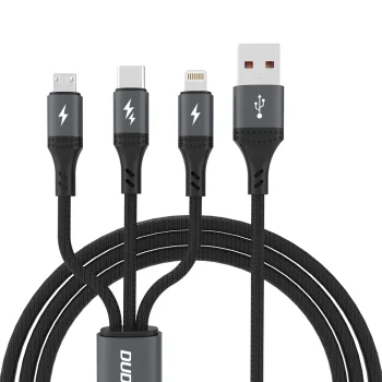 Dudao L3E 3-in-1 60W USB-C, Micro-USB & Lightning Cable, 1.2m, Black