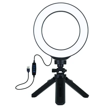 LED žiedinė lempa 16 cm su stalo trikoju 12–14,5 cm, USB