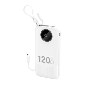 Dudao K13 10000mAh Power Bank with Built-in Cables, White