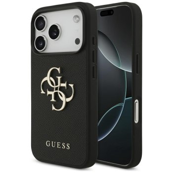 Guess Grained Big 4G & Classic Logo dėklas iPhone 17 Pro, juodas