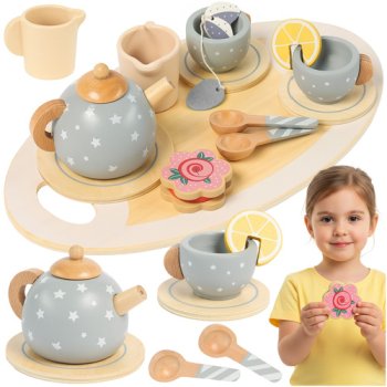 Kruzzel Wooden Tea Set for Kids, Grey