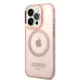 Guess dėklas iPhone 14 Pro Gold Outline MagSafe, rausvojo aukso spalvos