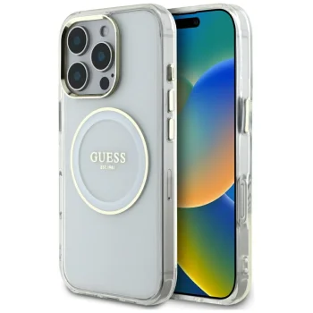 Guess IML Metal Colored Circle MagSafe Case for iPhone 16 Pro - White