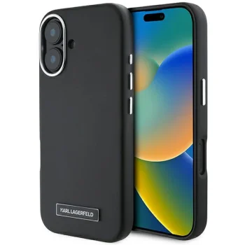 Karl Lagerfeld dėklas iPhone 16 Plus telefonui FW Metal Plate MagSafe, juodas
