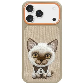 Nimmy dėklas „iPhone 17 Pro Max“ telefonui „Big Eyed Pet 2.0 Cat“, smėlio spalvos