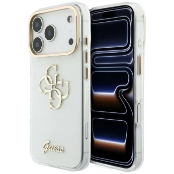 Guess dėklas iPhone 17 Pro / 18 Pro IML 4G Script Metal, baltas