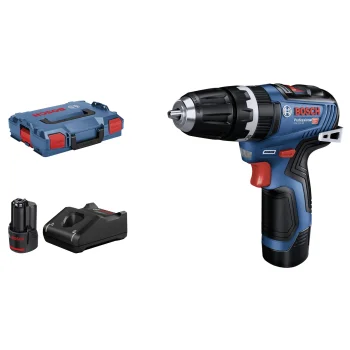 Akumuliatorinis smūginis gręžtuvas-suktuvas Bosch GSB 12V-35 Kit su 2x 3.0 Ah akumuliatoriais ir L-BOXX